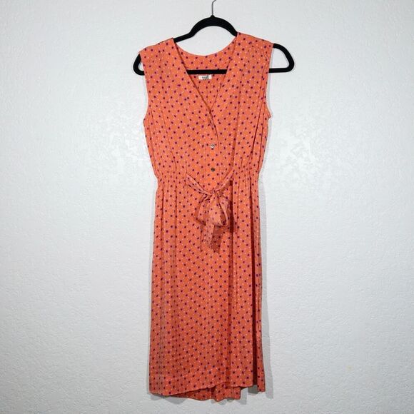 New Fossil Orange Silk Blend Polka Dot Dress Size Small - Picture 1 of 6